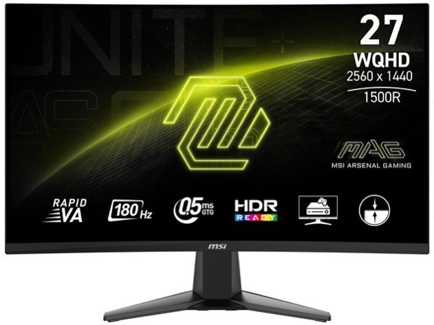 MSI 27 inch QHD 2K 1440P 180Hz with AMD FreeSync Sync 0.5ms HDR Ready support, Anti-Flicker, Curved Gaming Computer Monitor